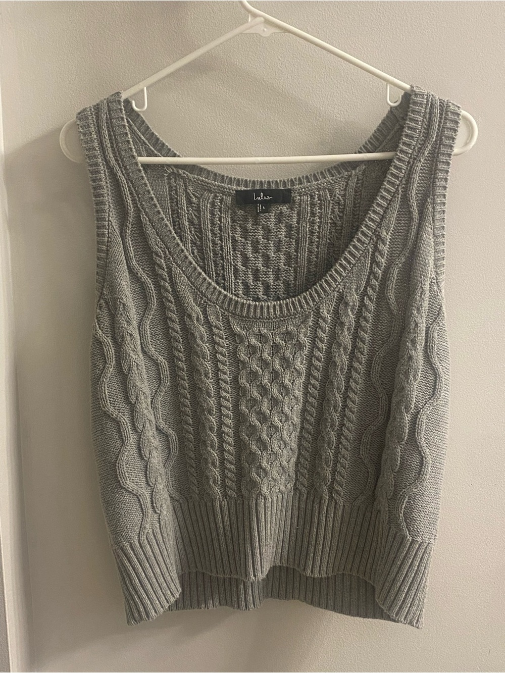 Lulu's Light Gray Cable Knit Scoop Neck Sweater Vest